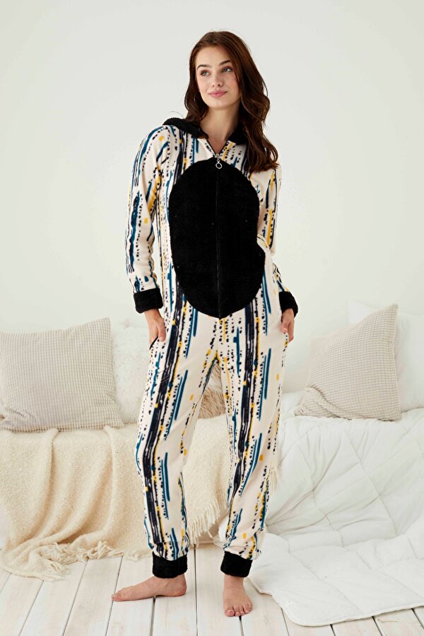 Nisanca Kışlık Kadın Tulum Pijama - Peluş Kışlık Pijama- Sevgililer Günü IV9044