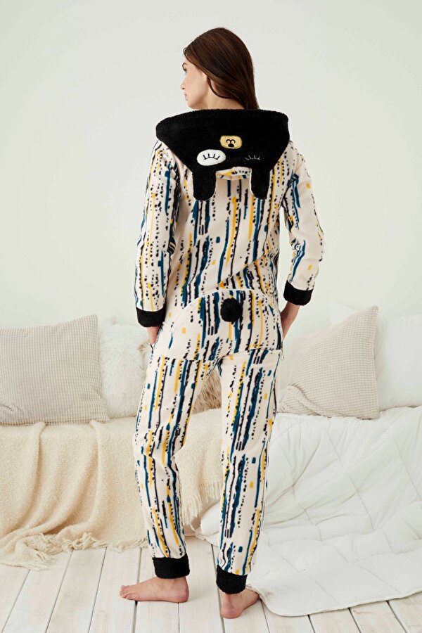 Nisanca Kışlık Kadın Tulum Pijama - Peluş Kışlık Pijama- Sevgililer Günü IV9044