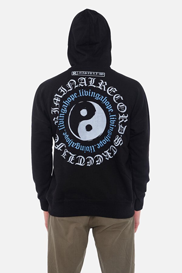 Mısırlı Erkek Oversize Kapüşonlu Libingahope Baskılı Siyah Sweatshirt - M-LBG-2S YV10841
