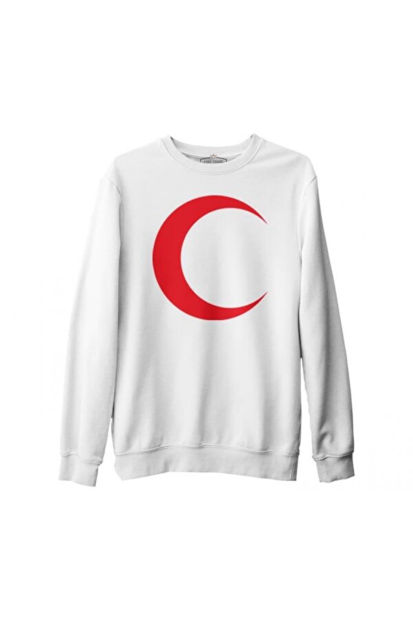 Lord T-Shirt Türk Bayrağı - Bayrak Ay Beyaz Erkek Kalın Sweatshirt