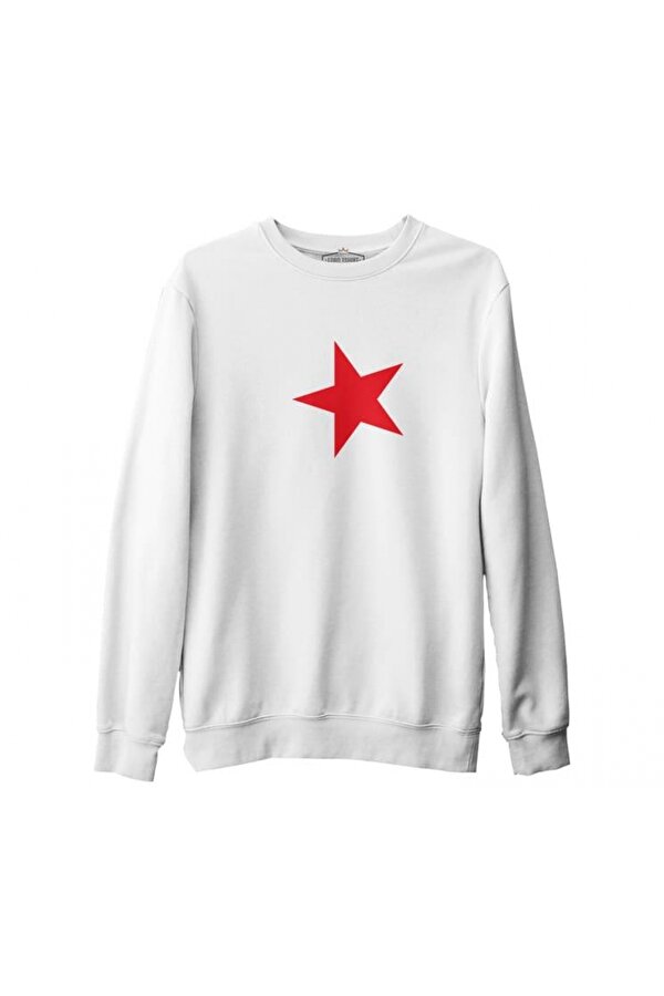 Lord T-Shirt Türk Bayrağı - Bayrak Yıldız Beyaz Erkek Kalın Sweatshirt YV9914