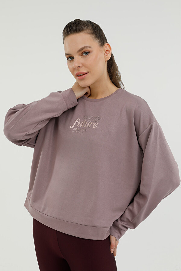 Lumberjack W-CK123 CARLA SLOGAN SWEA PASTEL MOR Kadın Sweatshirt