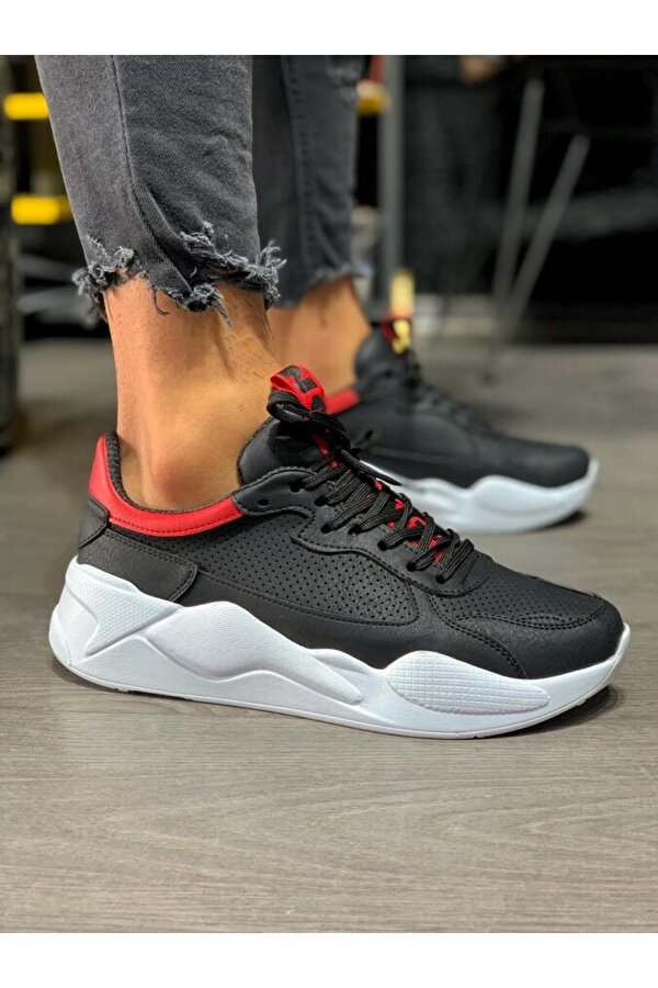 Pabucmarketi Erkek Sneakers Ayakkabı Siyah Kırmızı