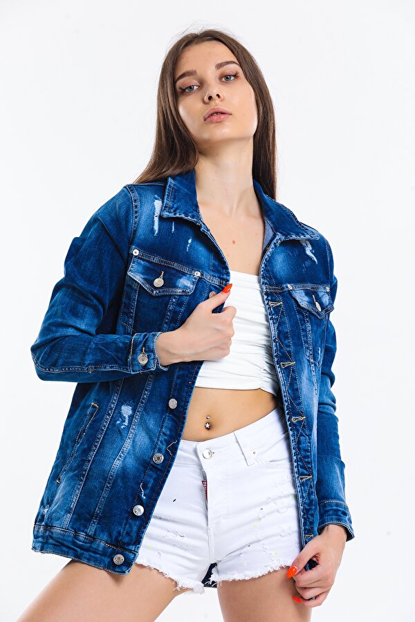 Viking Jeans Sökük Boyfriend Kot Ceket