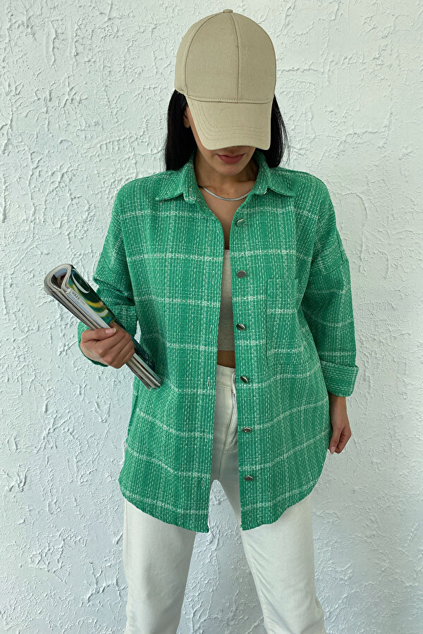 Z Giyim Kadın Yeşil Ekose Tek Cepli Oduncu Gömlek