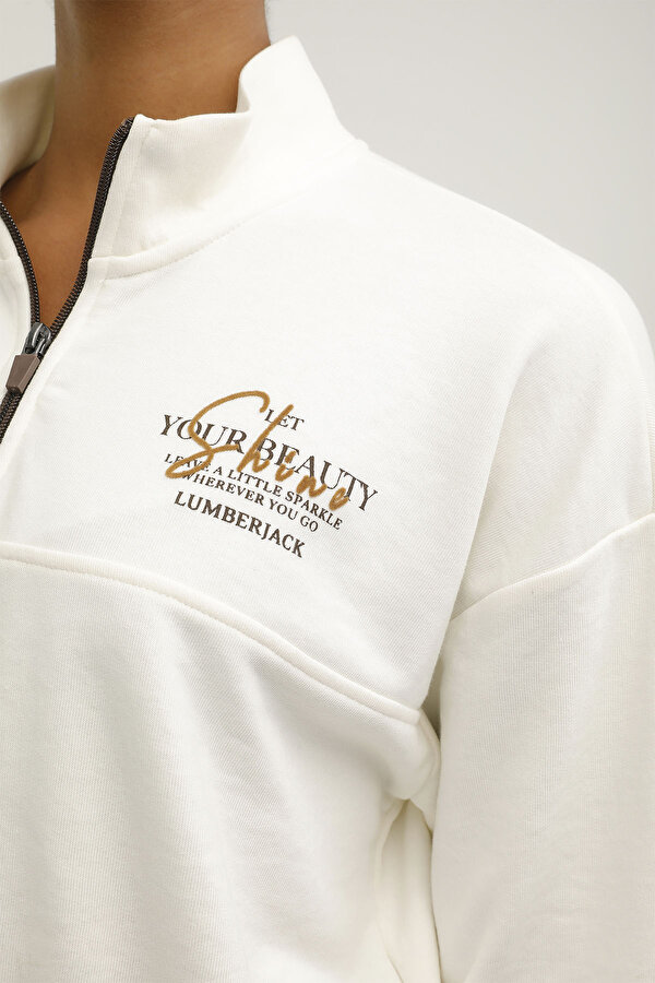 Lumberjack W-Gf40 Bena Half Zip Swea Экрю Женщина Джемпер