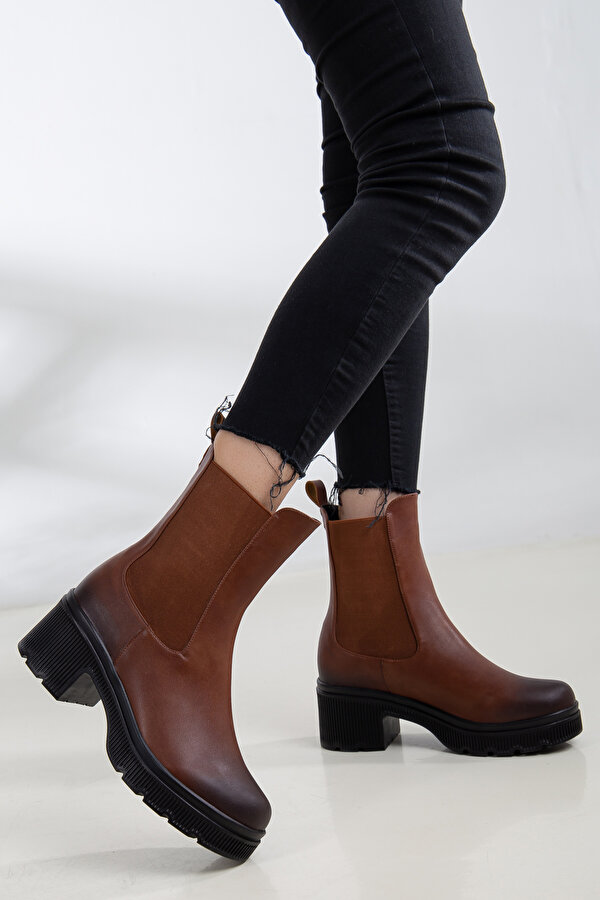 Daxtors D070 Garantili Kadın Yanı Lastikli Bot Bootie_Taba