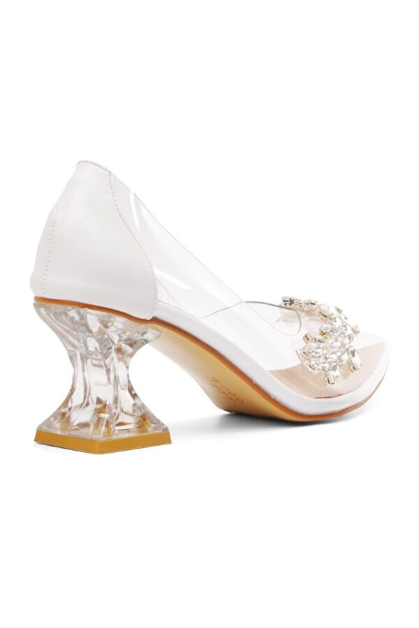 Park Moda Beyaz Cilt Taş Detaylı Şeffaf Kadın Topuklu Ayakkabı CN8335