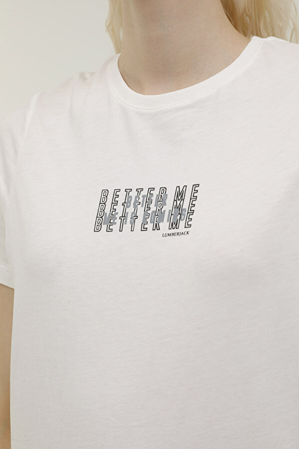 Lumberjack W-GF80 ALINA MINIMAL T-SH Ekru Kadın Kısa Kol T-Shirt