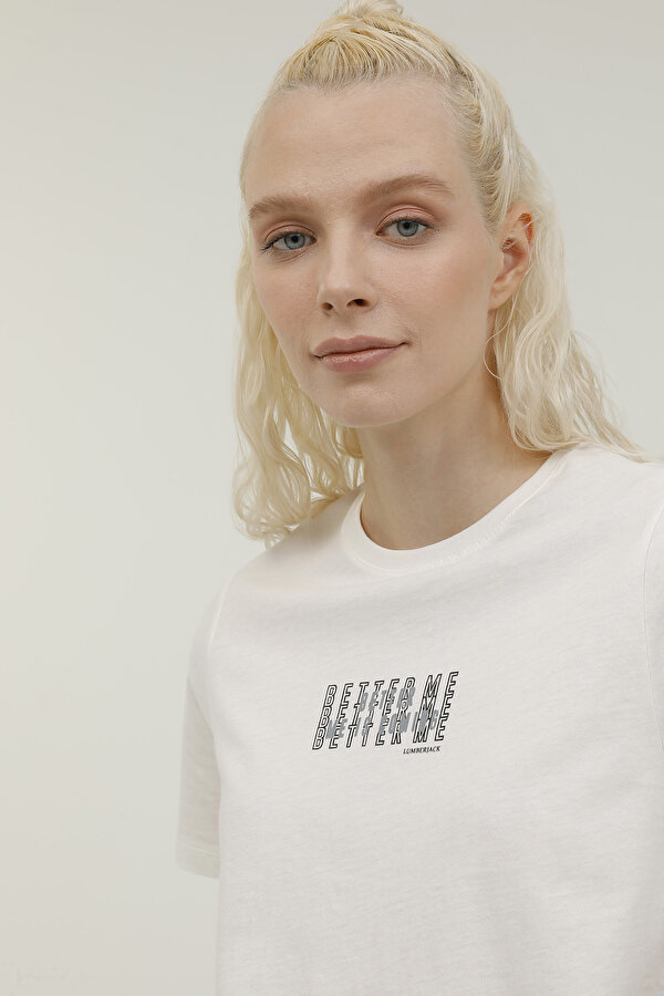 Lumberjack W-GF80 ALINA MINIMAL T-SH Ekru Kadın Kısa Kol T-Shirt