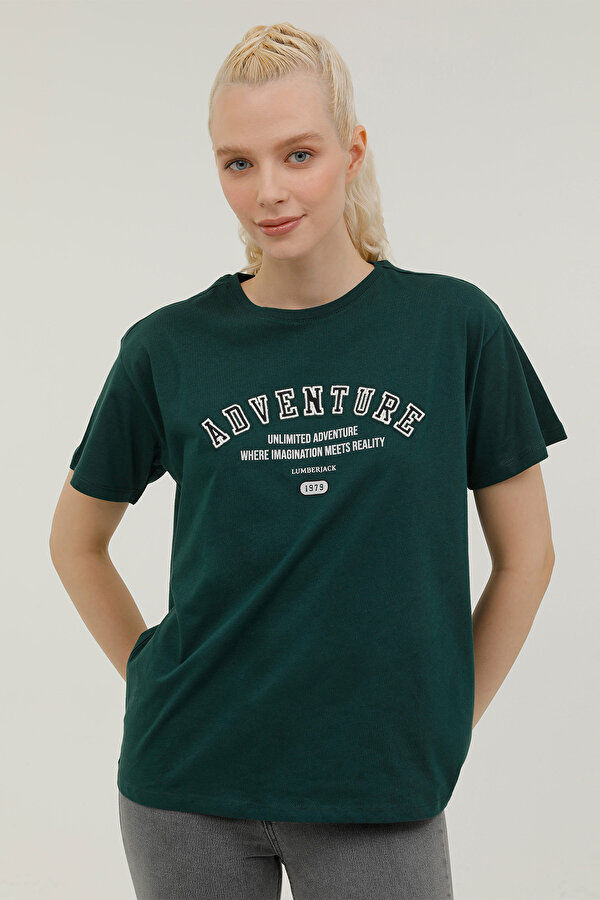 Lumberjack W-GF81 CAYLA OVERSIZE T-S Yeşil Kadın Kısa Kol T-Shirt