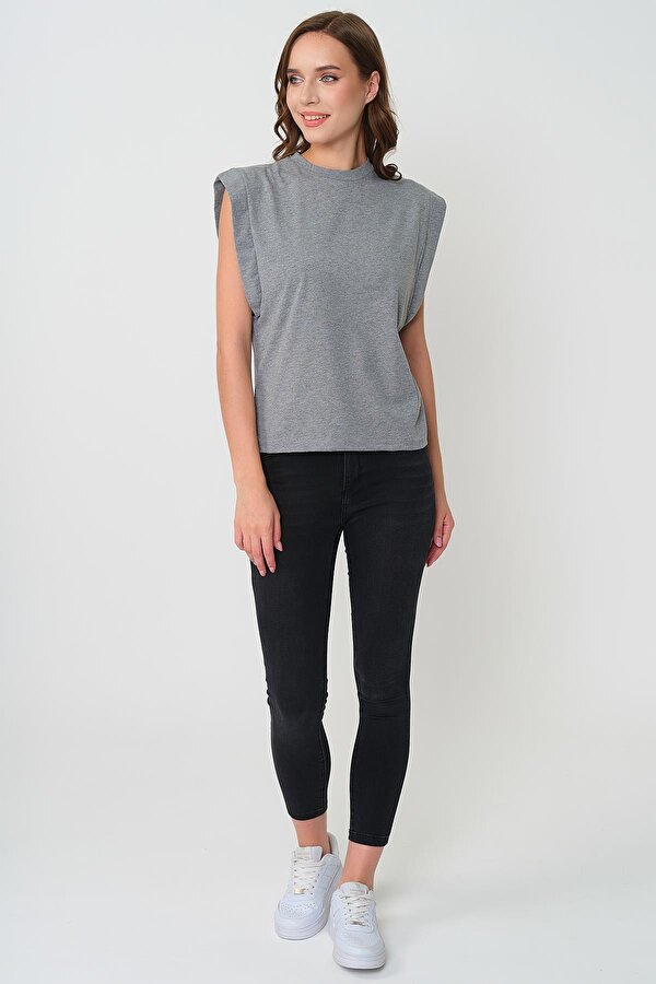 Espina Kadın Kolsuz Basic Örme T-Shirt &amp; Bluz ZB7266