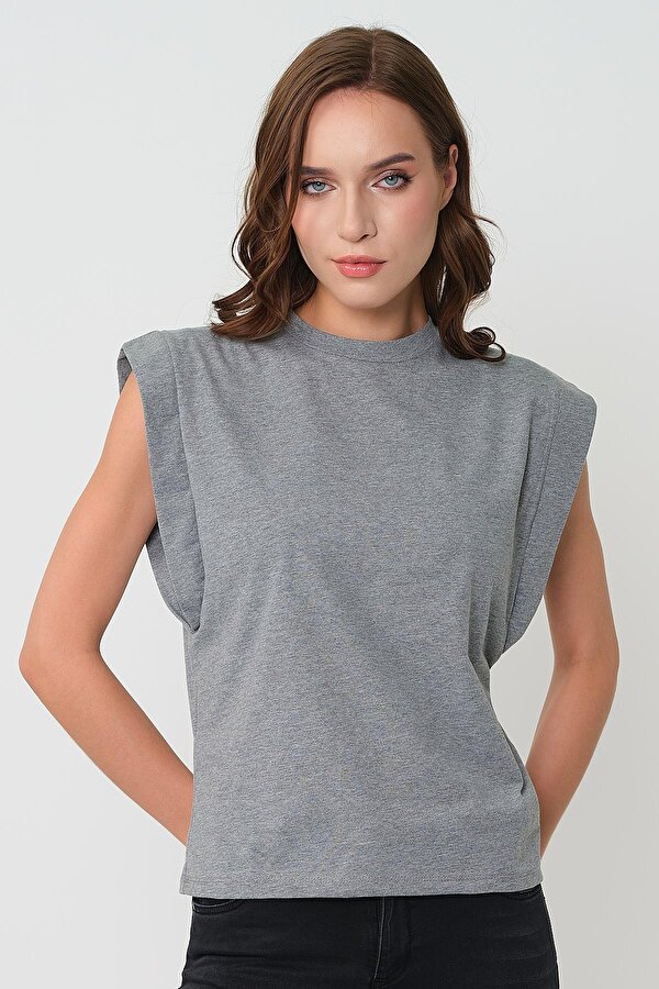 Espina Kadın Kolsuz Basic Örme T-Shirt &amp; Bluz ZB7266