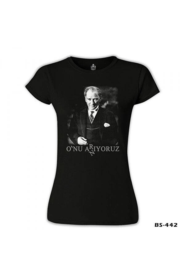 Lord T-Shirt Atatürk - Onu Arıyoruz. Anıyoruz Siyah Bayan Tshirt ZB9126