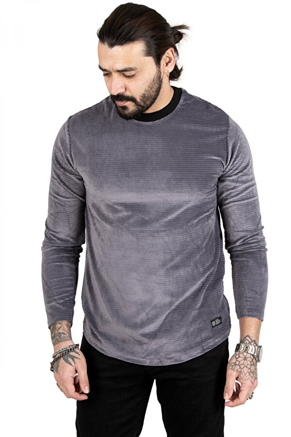 Deep Sea DeepSEA Gri Önü ve Kolları Desenli Pul İşlemeli Kapşonlu Erkek Sweat 2200516 Deep Sea DeepSEA Gri Önü ve Kolları Desenli Pul İşlemeli Kapşonlu Erkek Sweat 2200516