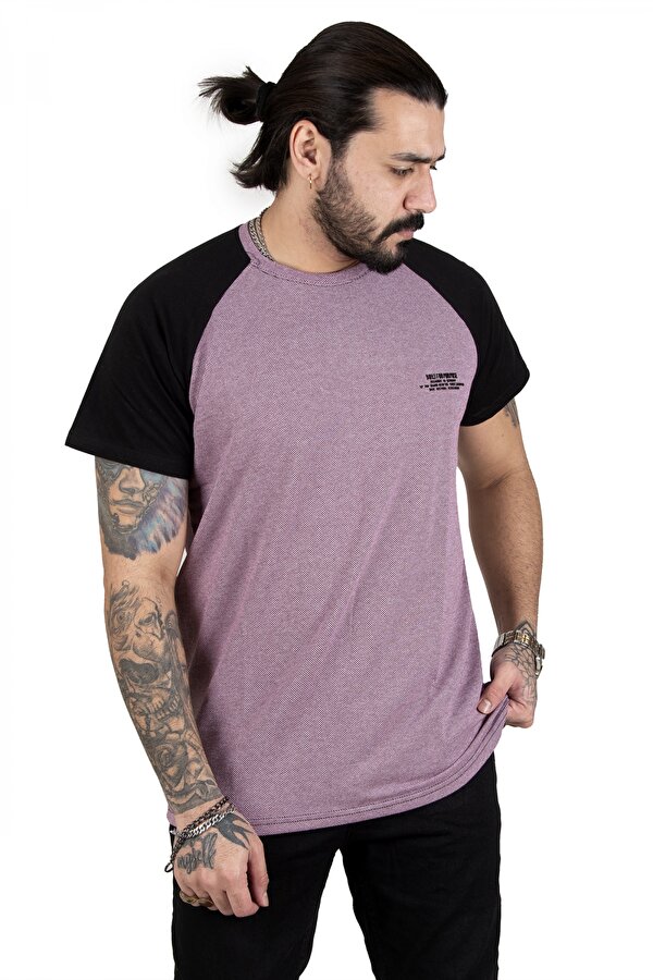 Deep Sea DeepSEA Erkek Pembe Nokta Desenli Bisiklet Yaka Kolları Düz Renk Tişört 2303030