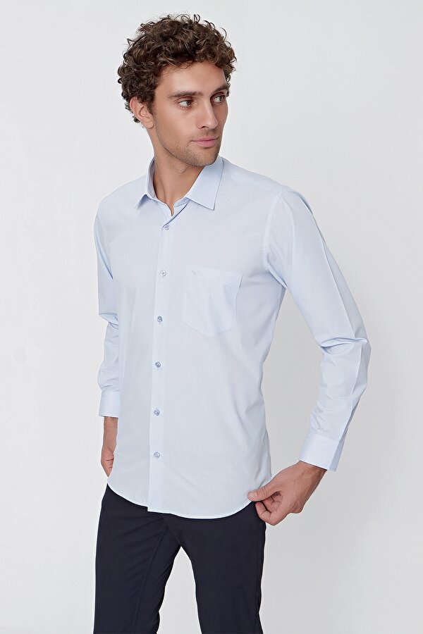 Morven Erkek Buz Mavisi Basic Cepli Regular Fit Gömlek
