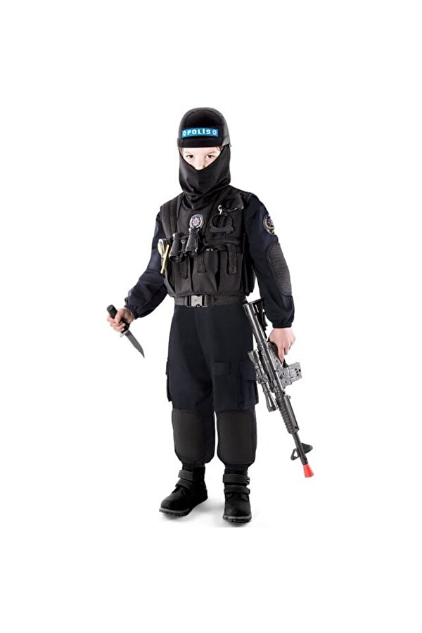 Liyavera Çocuk Siyah Özel Harekat Polis Kostümü Kıyafeti NE8439