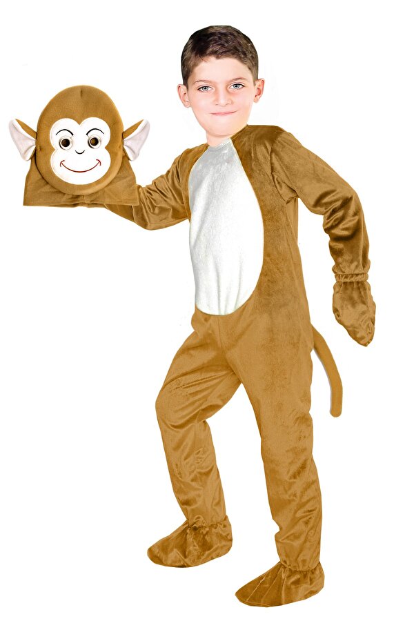 Liyavera Unisex Çocuk Maymun Kukuli Kostümü Çocuk Maymun Kıyafeti NE9406
