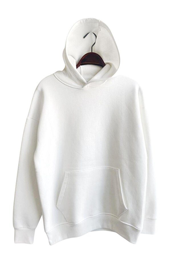 Karpefingo Erkek Kanguru Cepli Kapşonlu Beyaz Sweatshirt
