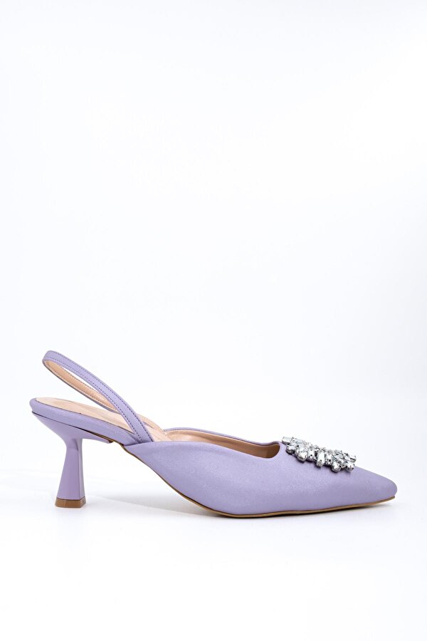 Modabuymuş Lila Renk Arkası Açık Taşlı Stiletto Kısa Topuklu Ayakkabı - Elizabeth