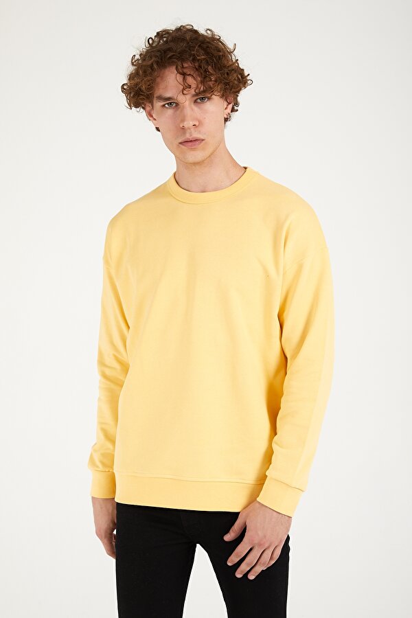 Karpefingo Erkek Basic Oversize Sarı Sweatshirt