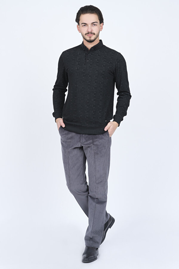 Raymons Erkek Desenli Polo Yaka Triko Sweat 6782251 Siyah