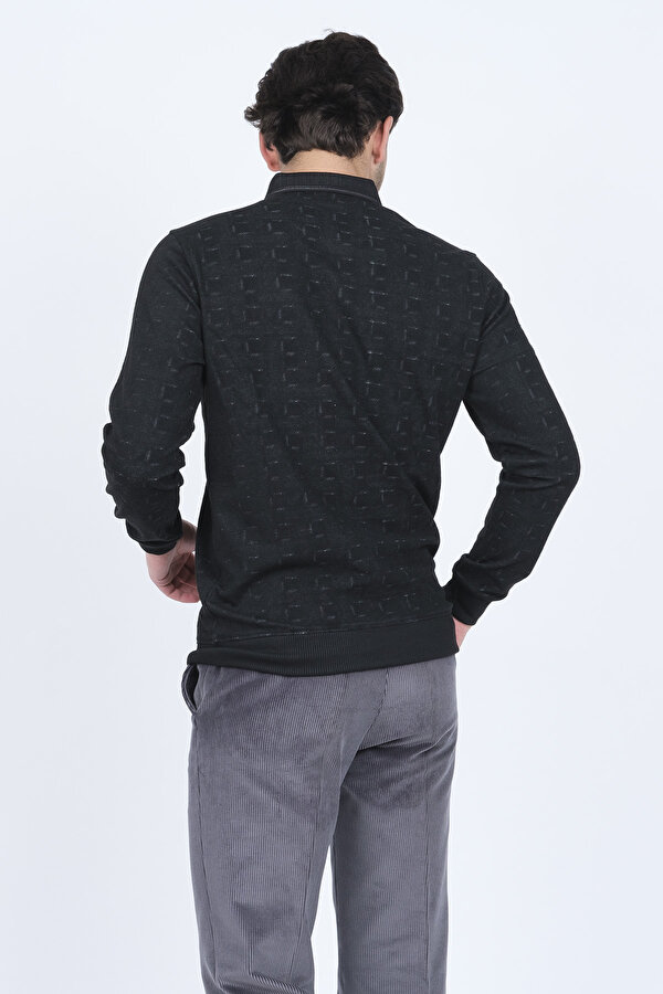 Raymons Erkek Desenli Polo Yaka Triko Sweat 6782251 Siyah