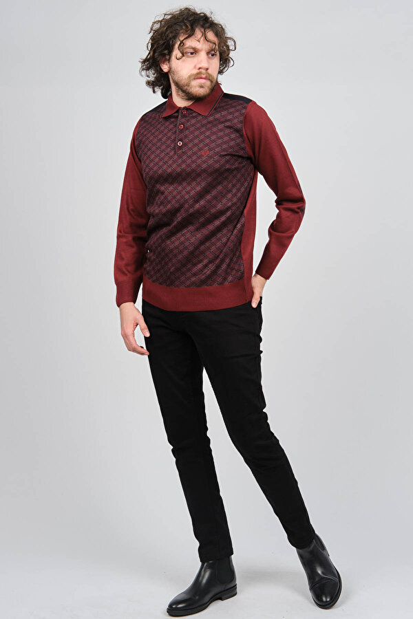 Pelikan Erkek Desenli Dirsek Detaylı Polo Yaka Kazak 1577423 Bordo
