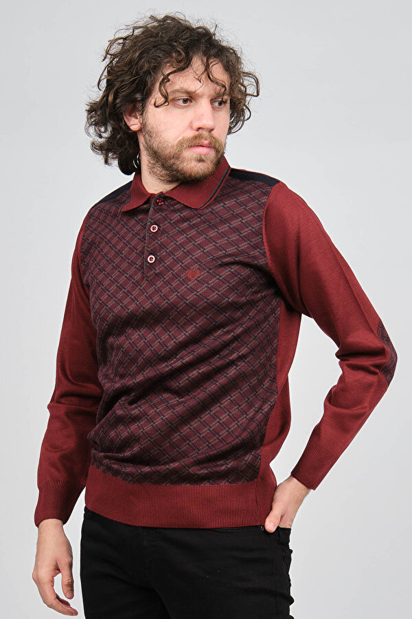 Pelikan Erkek Desenli Dirsek Detaylı Polo Yaka Kazak 1577423 Bordo