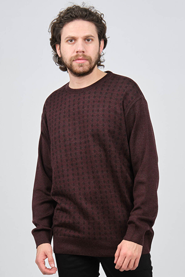 Çizgi Triko Erkek Bisiklet Yaka Desenli Kazak 425554216 Bordo