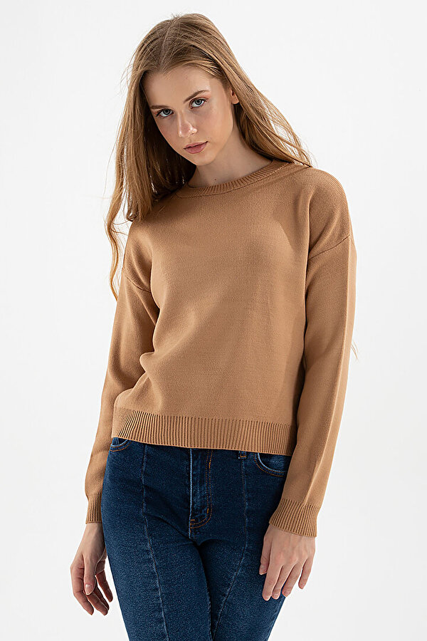 Fashion Friends Kadın Düşük Omuz Kazak 5370166 Camel