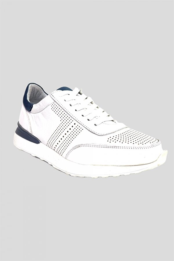 Liger Beyaz-Lacivert Hakiki Deri Sneaker Erkek Ayakkabı