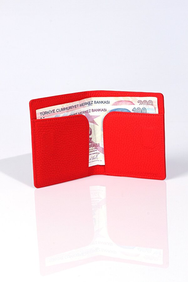 GRANDE 762 Hakiki Deri Cüzdan&Kartlık Mıknatıs Kapamalı Kağıt para bölmeli KIRMIZI