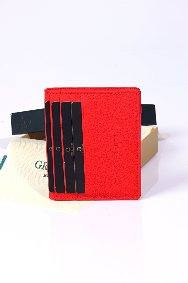 GRANDE 762 Hakiki Deri Cüzdan&Kartlık Mıknatıs Kapamalı Kağıt para bölmeli KIRMIZI