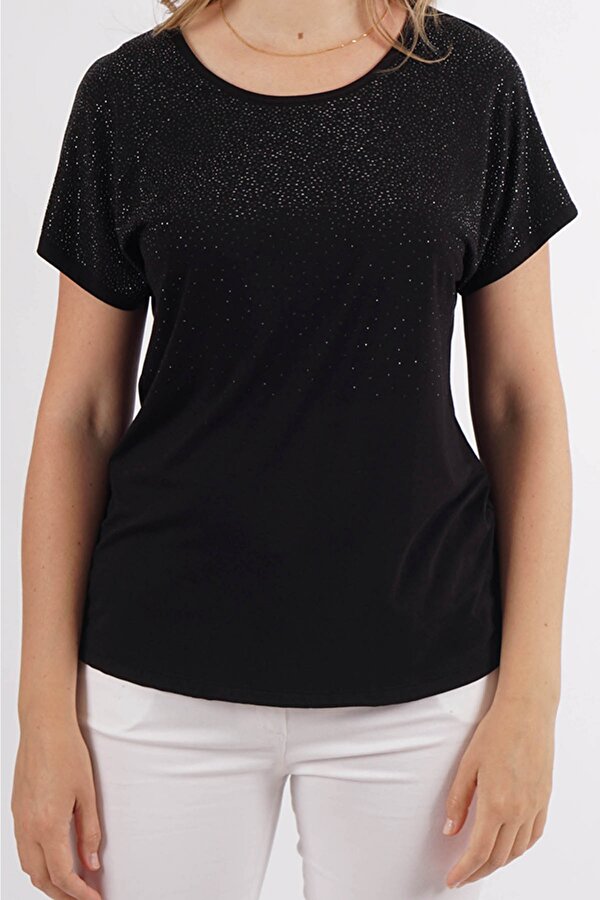 Ella Camelia Kadın Taş Detaylı T-Shirt 501054 Siyah