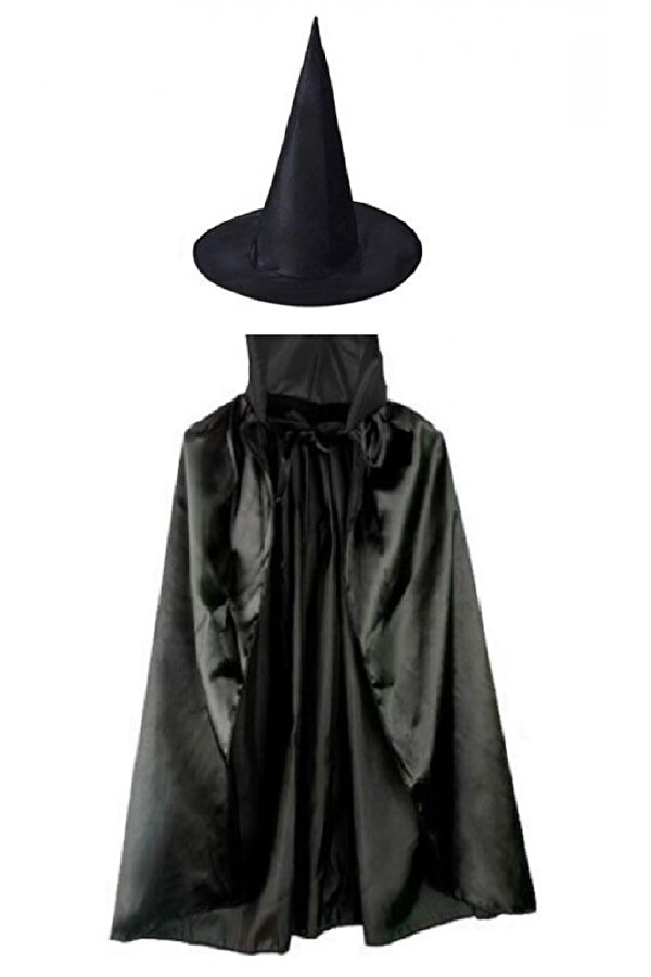 Liyavera Unisex Çocuk Halloween Cadı Kostümü Halloween Şapka ve Pelerin Set 70 Cm
