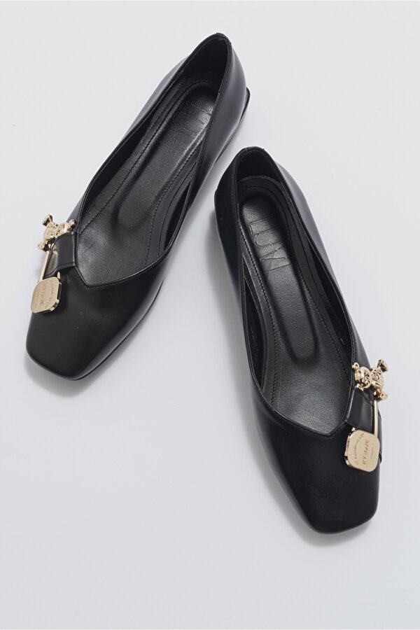 Luvi Shoes OPAL Siyah Tokalı Kadın Babet