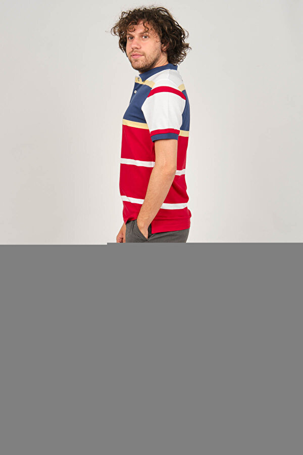 Desen Triko Erkek Polo Yaka Blok Desenli T-Shirt 0249821 Indigo