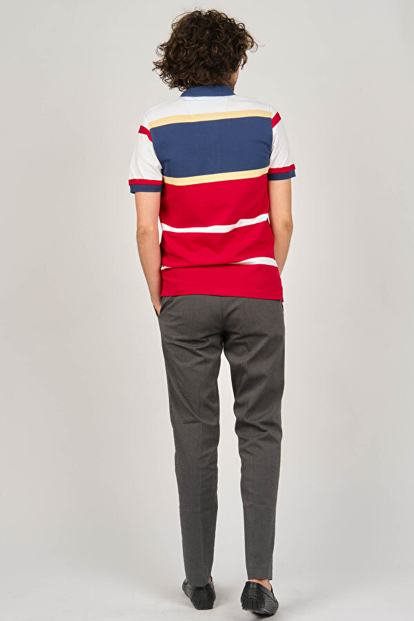 Desen Triko Erkek Polo Yaka Blok Desenli T-Shirt 0249821 Indigo