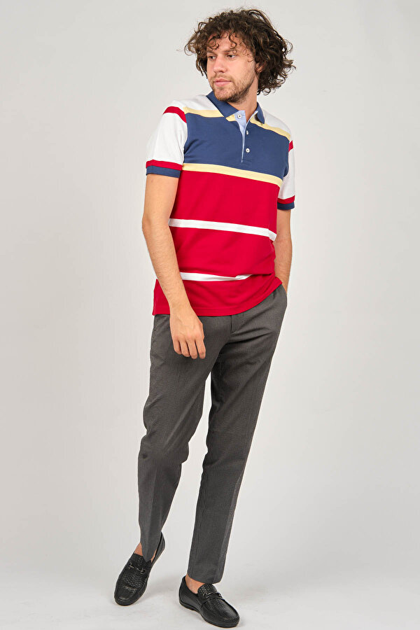 Desen Triko Erkek Polo Yaka Blok Desenli T-Shirt 0249821 Indigo