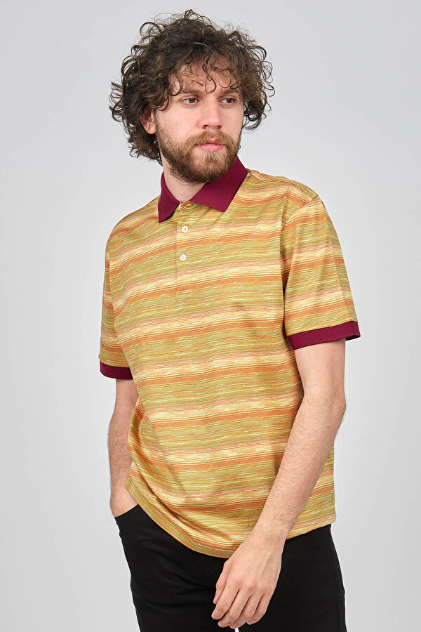 Gallus Erkek Blok Desenli Polo Yaka T-Shirt 1194118 Oranj