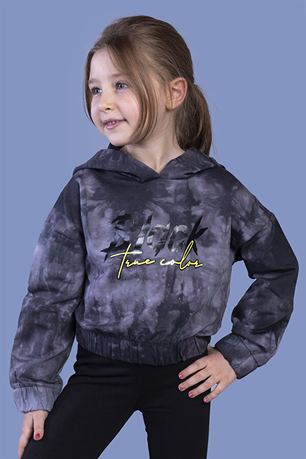 Toontoy Kız Çocuk Crop Model Batik Desenli Baskılı Sweatshirt
