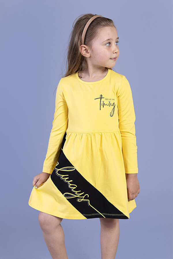 Toontoy Kız Çocuk Garni Detaylı Baskılı Elbise