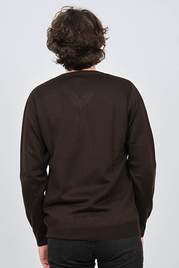 Desen Triko Erkek V Yaka Desenli Yün Kazak 0245532 Kahverengi