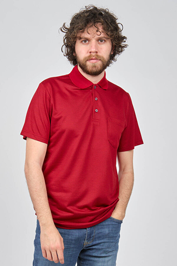 Çizgi Triko Erkek Cep Detaylı Polo Yaka T-Shirt 4251101 Kırmızı