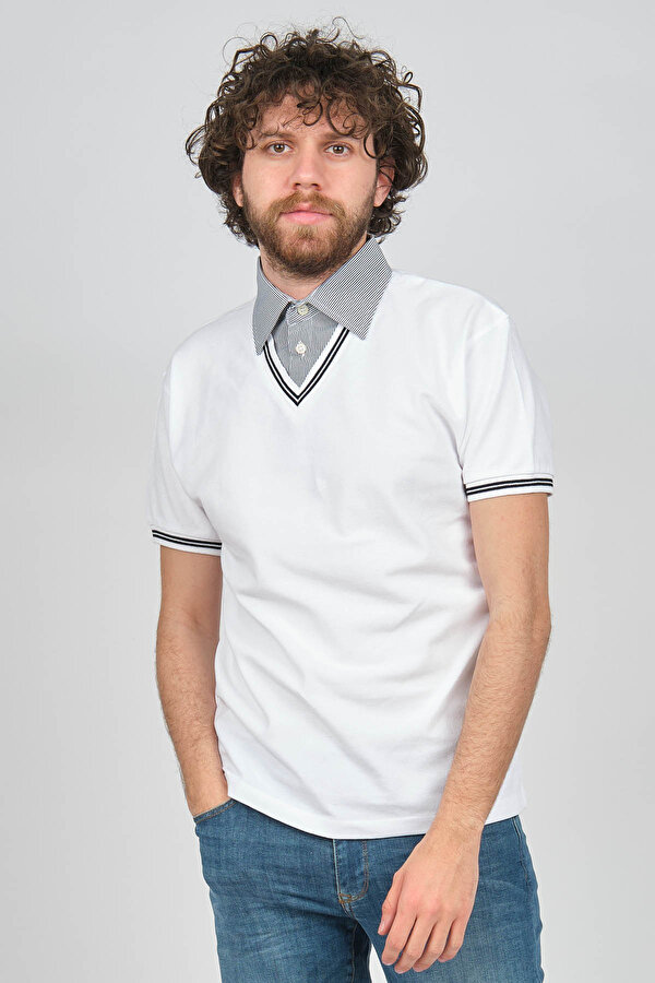 Uztex Erkek Slim Fit Polo Yaka T-Shirt 07190100 Beyaz