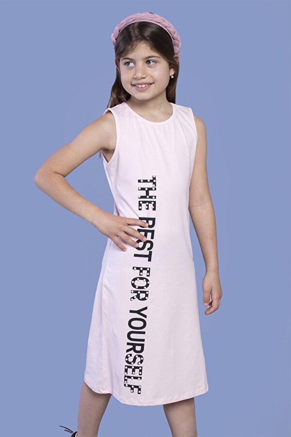 Toontoy Kız Çocuk İnci Detaylı Baskılı Elbise