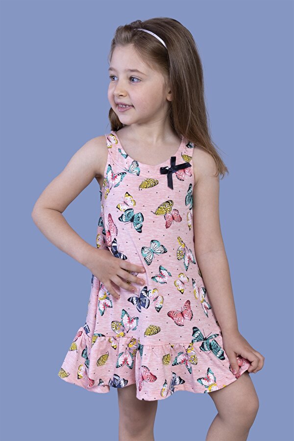 Toontoy Kız Çocuk Kelebek Desenli Elbise