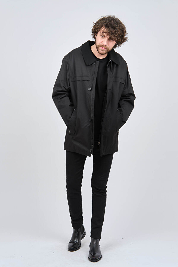 By Serco Erkek Kumaş Yakalı Klasik Kaban 0620895 Siyah